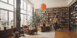a room filled with lots of books and furniture