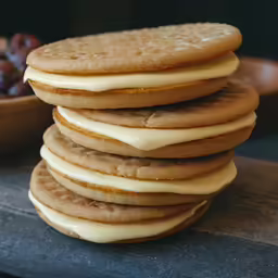 a pile of cookies and other food on a table