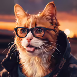 a cat wearing glasses and sticking its tongue out