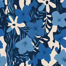 blue flowers and leaves on white background