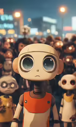 several small figurines are gathered in front of a crowd