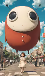 the anime character is holding up a giant orange object