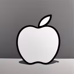 the white apple logo is positioned on the table,the apple logo is on a gray and black background