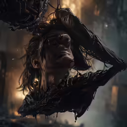 an evil looking man with huge dreadlocks and dark makeup
