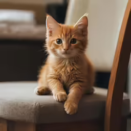an orange cat sitting on top of a wooden chair