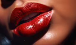 there is a womans face with red lipstick