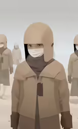 the illustration shows several people wearing jackets and faces