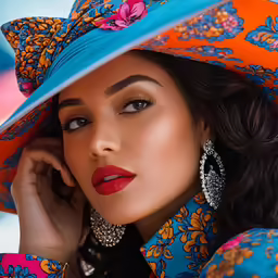 a beautiful woman in a colorful dress posing for the camera