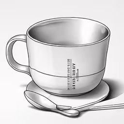 a drawing of a coffee cup and spoon