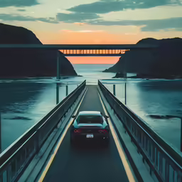 the back end of a car driving across a bridge