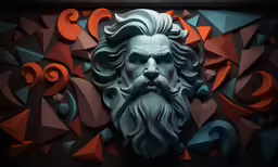 a paper sculpture of a bearded man with long white beards