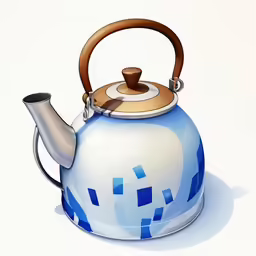a painting of a tea kettle with a wooden handle