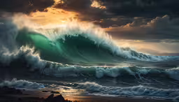 a painting of some water and the sky,a painting of the ocean during a sunset