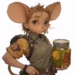 a character is dressed in a military uniform and holds up an open jar