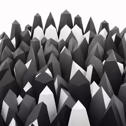 a black and white photo of many small shapes