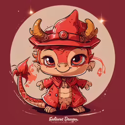 a picture of a cute little dragon with horns on