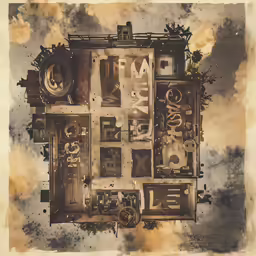 altered photograph of several types of art with clouds