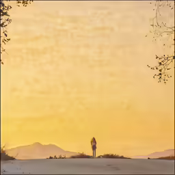 a painting of someone standing in the middle of a field