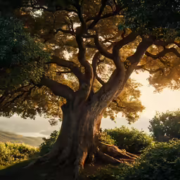 an old tree with its roots twisted up on the grass