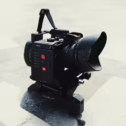 a black camera sitting on top of a table