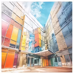 colorful glass doors of a multi - story building in germany
