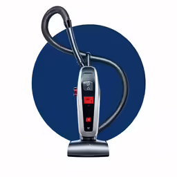 a cordless vacuum is shown with a blue background