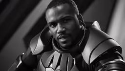 an african american man in an armor outfit