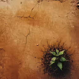 some weeds that are growing out of a small rock
