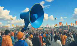 a crowd with large loud phones in front of them