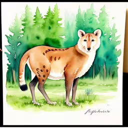 a watercolor painting of an orange and brown fox