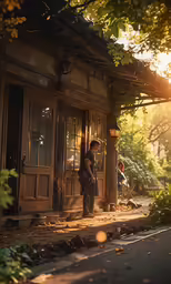 a man is standing outside the house looking in the door