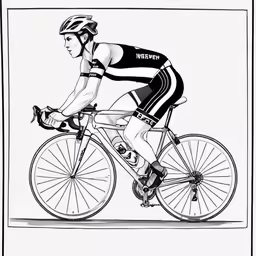 an ink drawing of a bicycle rider, with black and white ink