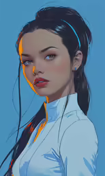 an asian woman wearing white shirt and red lipstick