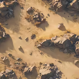 an overhead view of rocky terrain with large rocks