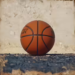 a brown ball sitting on top of cement