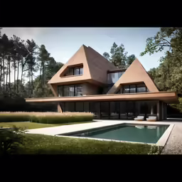 a rendering of a house with triangular shaped walls