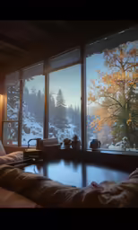 there is a window with a view of snow