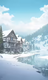 the winter landscape is full of many houses