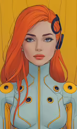 a painting of a woman with orange hair