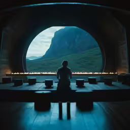 a man that is sitting in a dark room