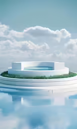 a circular structure with a pool sitting on an island
