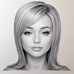 a penciled photo of a woman with short hair