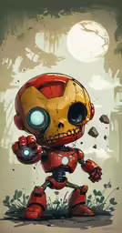 an illustration of a little iron man holding an iron ball