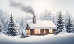 a picture of a cabin in the snow
