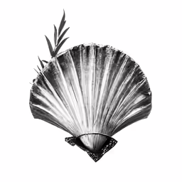 a black and white photo of a fan on a wall