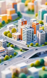 toy city with buildings, streets and cars driving around it