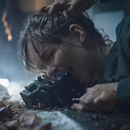 the woman is taking pictures of something