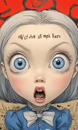 a very weird looking kid with blue eyes