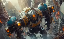 a futuristic war robot in an artistic environment