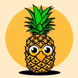 a pineapple with sunglasses on sitting in front of a yellow background